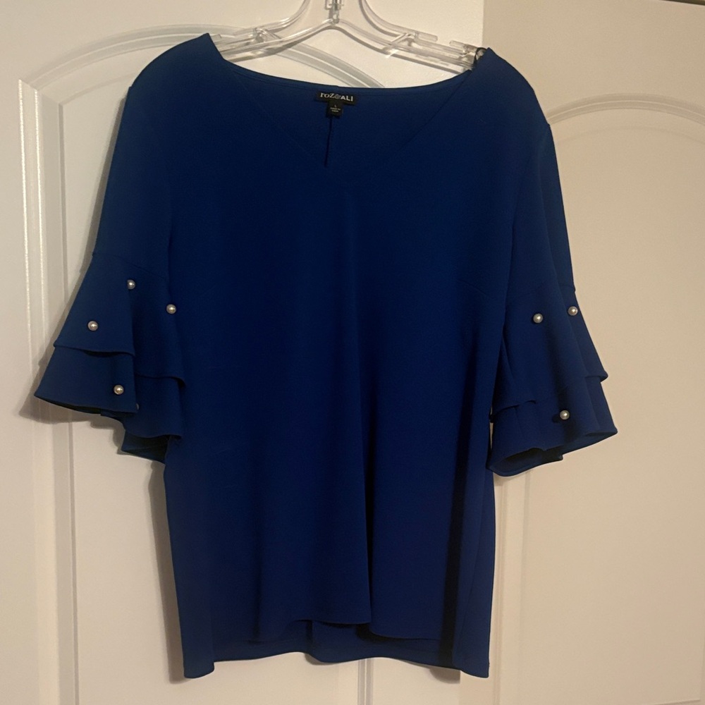 Roz & Ali Royal Blue Blouse with Ruffled Sleeves